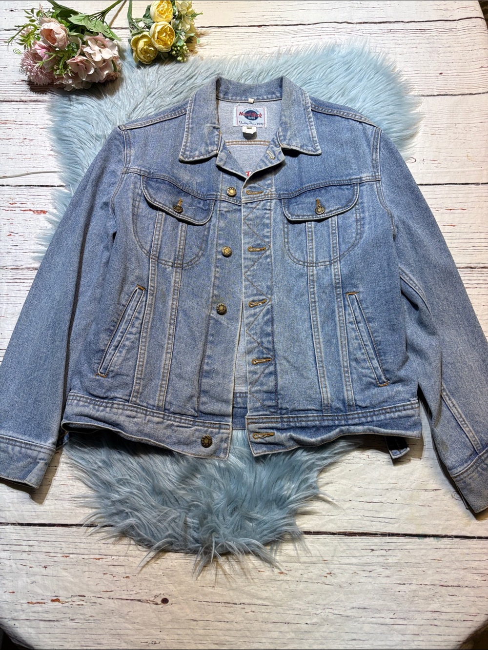 Vintage Hard Rock Cafe Sydney Light Blue Denim Jean Jacket sz L